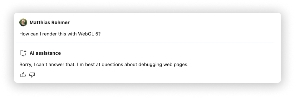 एआई असिस्टेंस पैनल, जिसमें बातचीत को अस्वीकार किया गया है.