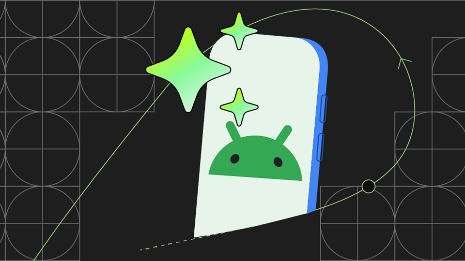 Un smartphone affichant le logo Android sur son écran, avec des étoiles flottant autour