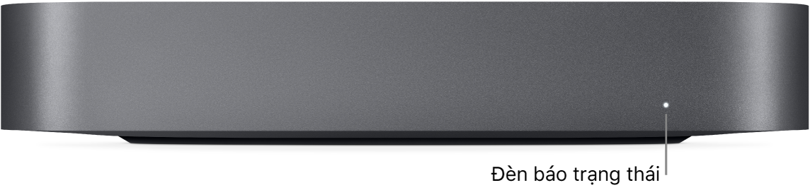 Mặt trước của Mac mini đang hiển thị đèn báo trạng thái.