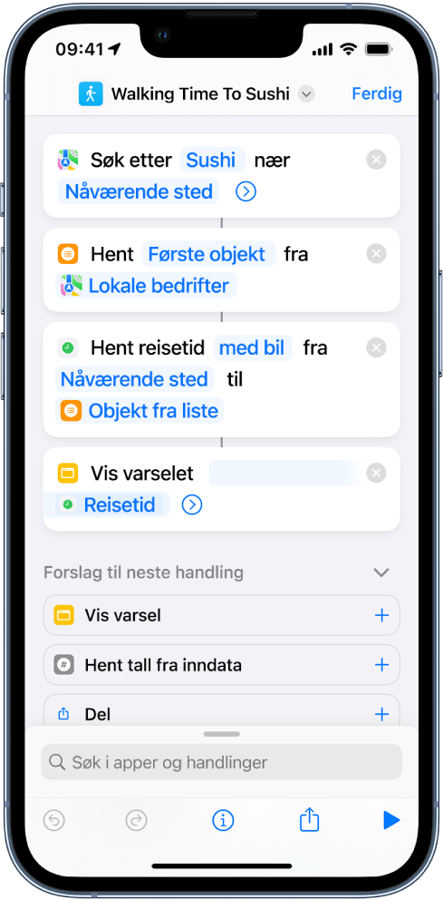Snarveisredigereren, som viser en Hent-handling.