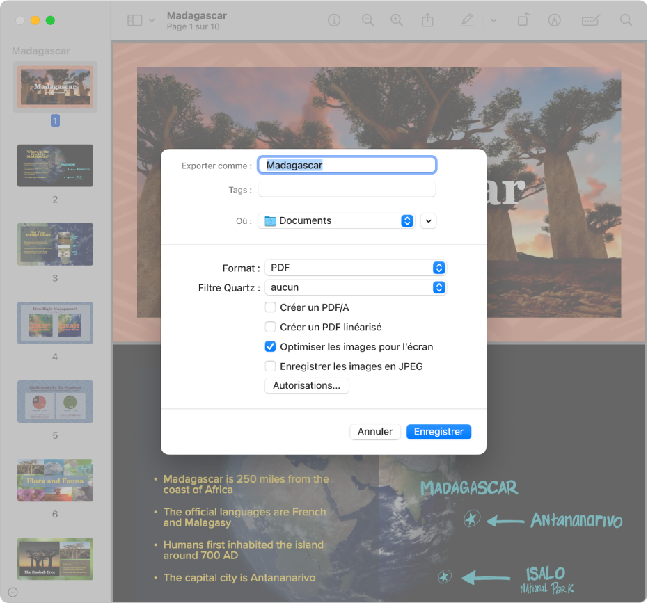 L’option « Optimiser les images pour l’écran » dans Aperçu.