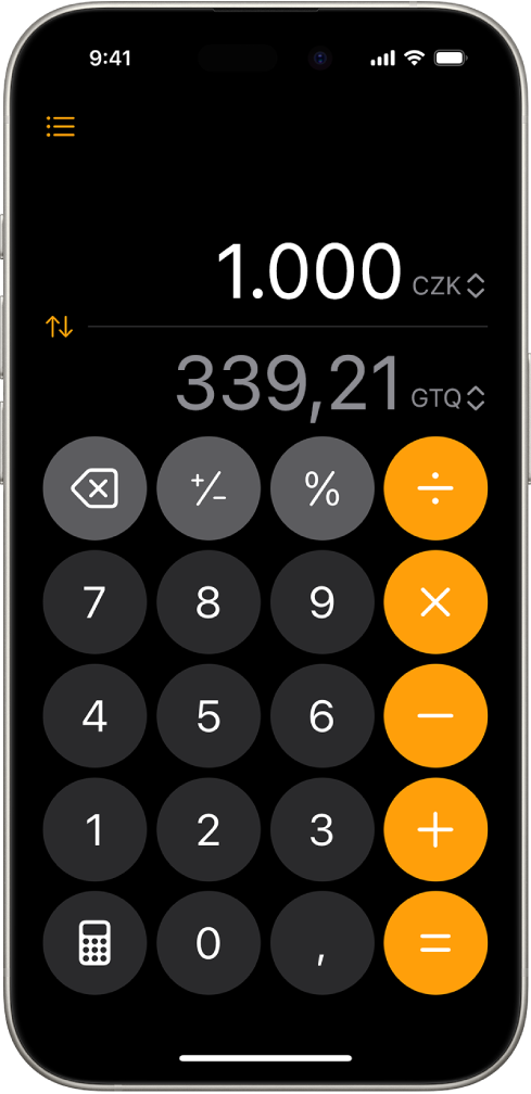 La calculadora bàsica amb una conversió de moneda.