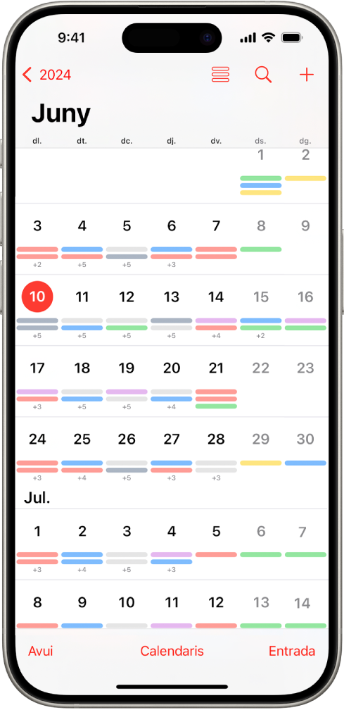 La vista mensual a l’app Calendari.