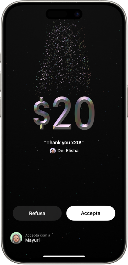 La pantalla Tap to Cash a l’app Cartera mostrant una transferència de 20 $ i els botons “Refusa” i “Accepta” a la part inferior de la pantalla.