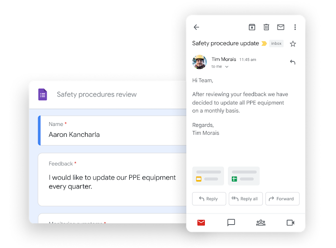 Ilustracja pracy w Workspace – członkowie zespołu razem edytują dokument podczas rozmowy w Google Meet