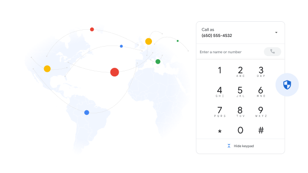 A call keypad alongside a map of the world.