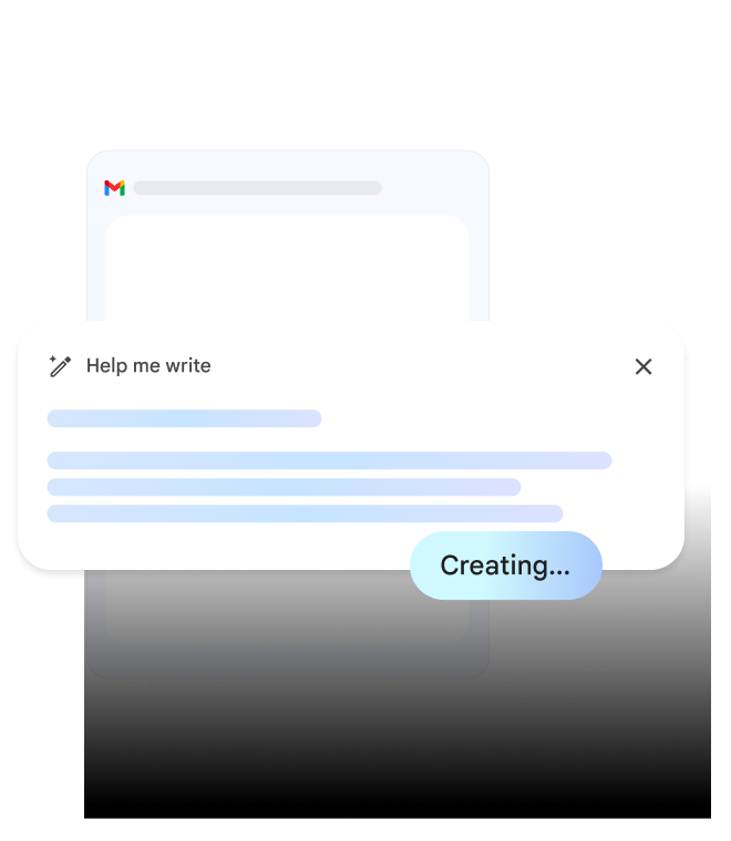 AI writing assistant generating a draft email with the prompt “Help me write.”