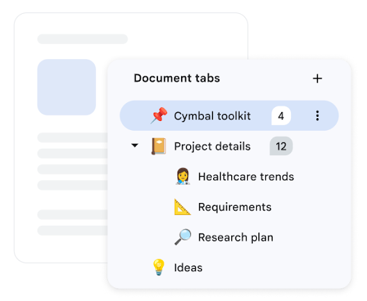Một tệp Google Tài liệu có vài thẻ. 