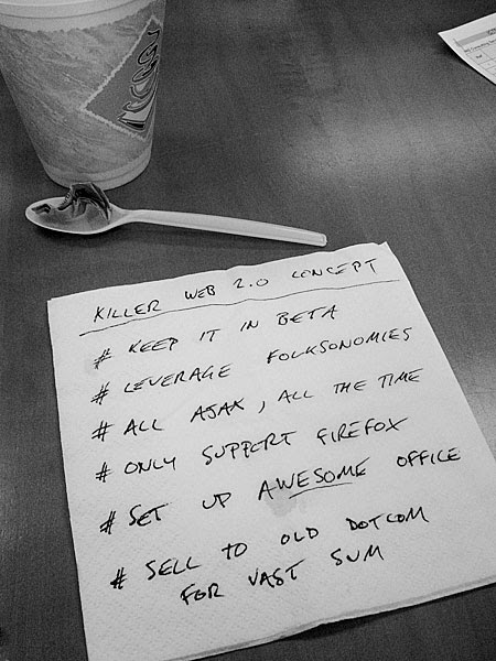 web 2.0 concept on a coffee stained napkin