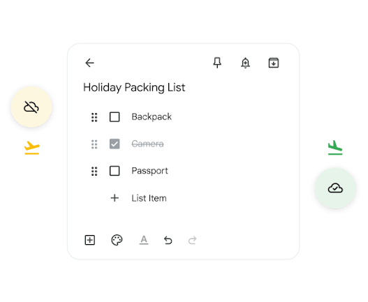 Giao diện người dùng minh hoạ một danh sách hộp đánh dấu có thể sử dụng khi không có mạng