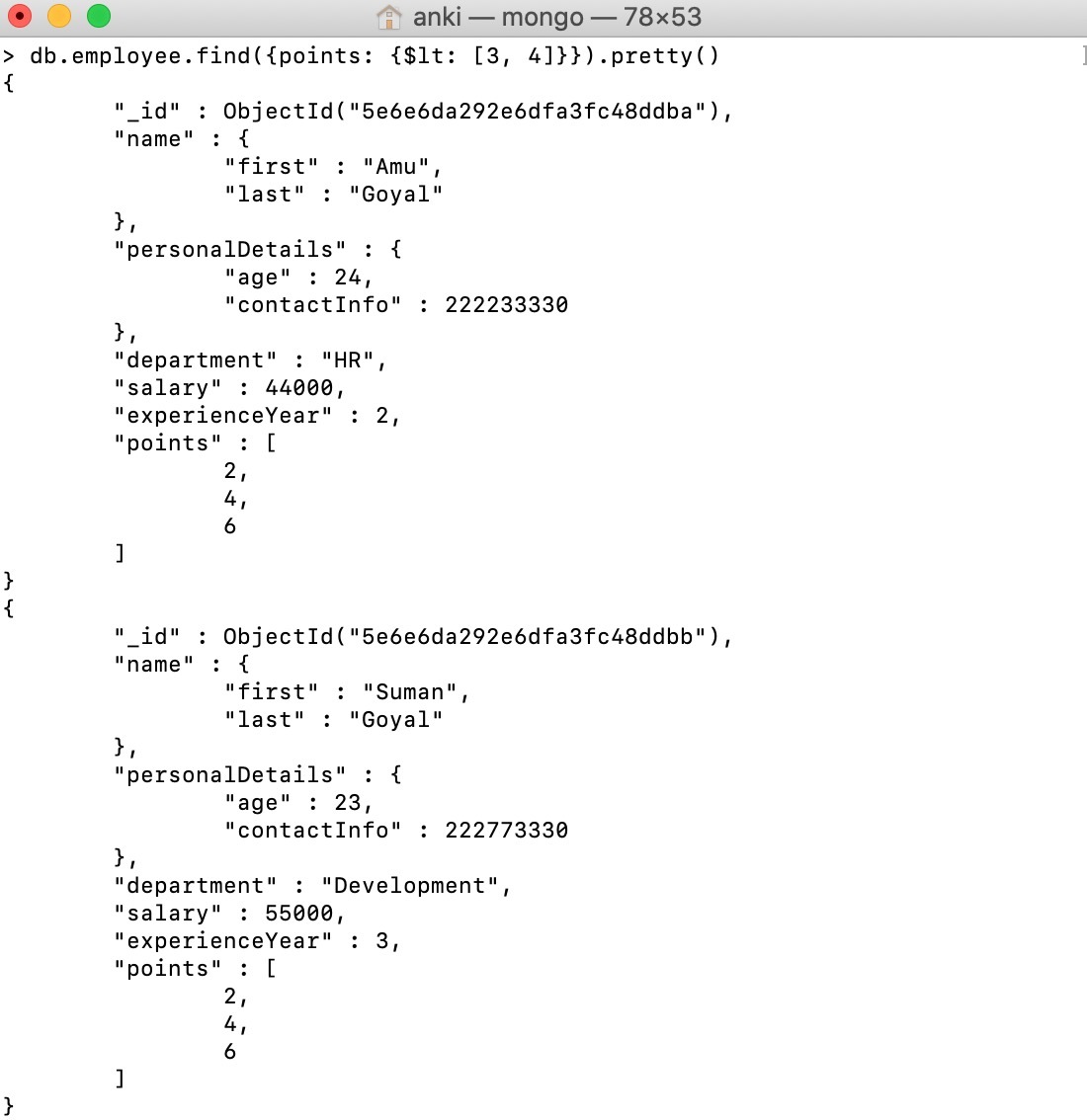 mongodb $lt operator example 3
