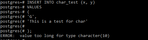 PostgreSQL CHAR Data Type Example