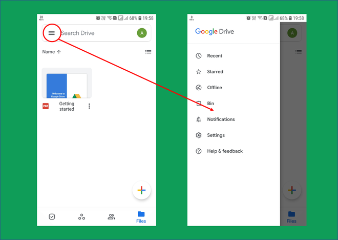 Example of Google Drive Navigation Drawer.