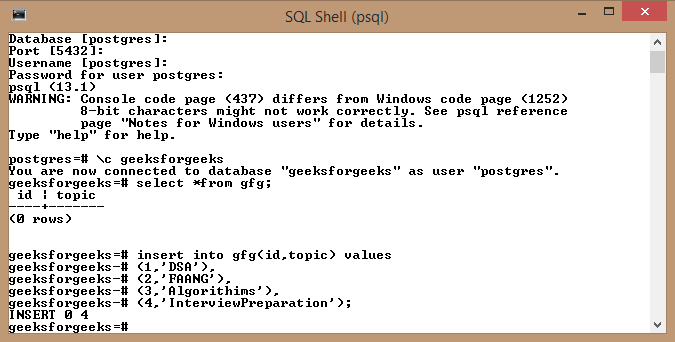 PostgreSQL - Insert Multiple Values in Various Rows