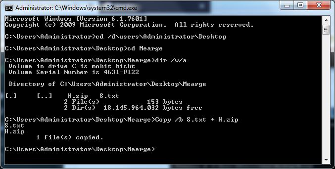 Steps to Murge / Hide one file into another using CMD