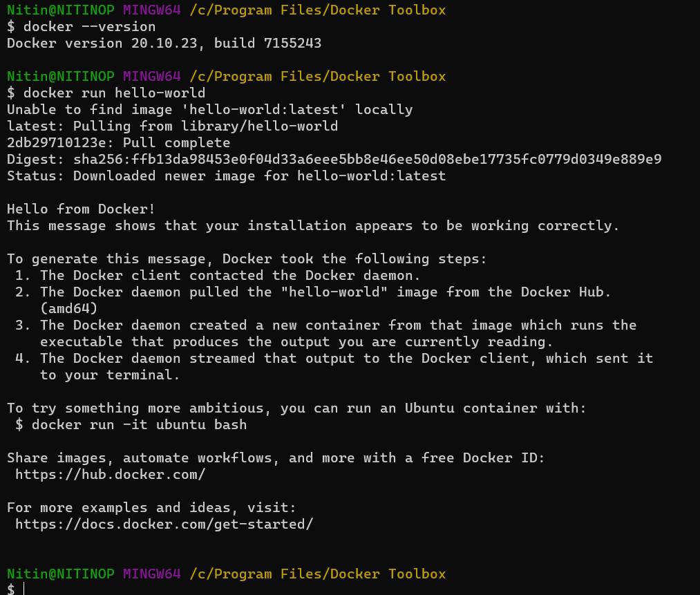 Checking docker version