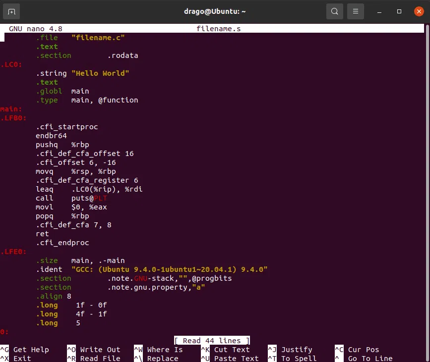 assembly code from C compiler