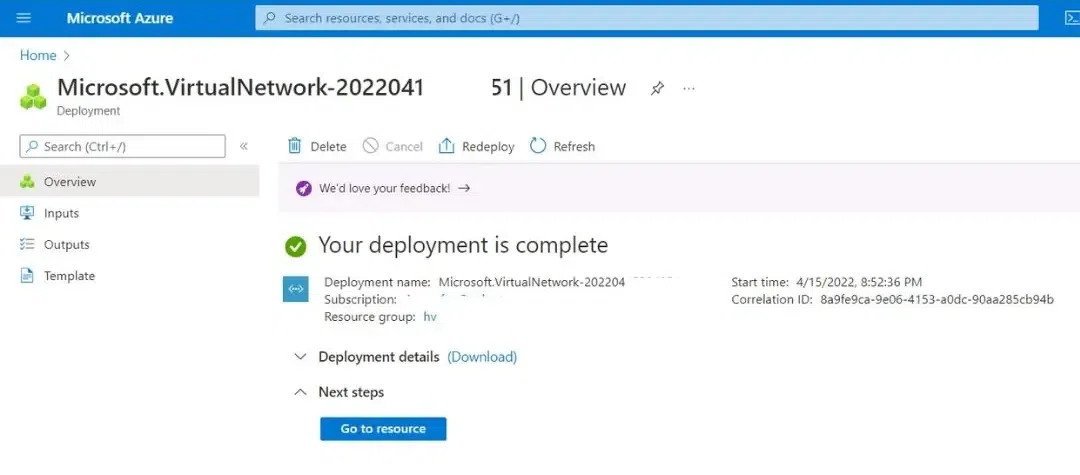 Virtual Network Created 