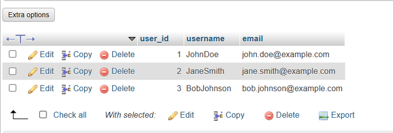 user table
