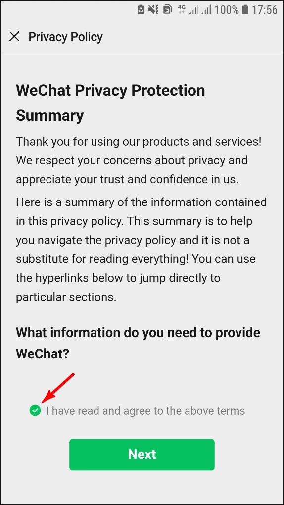 Chấp nhận điều khoản wechat