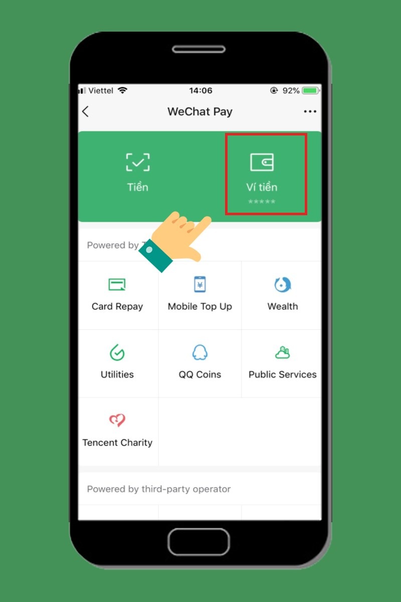 Chọn mục ví tiền trên wechat